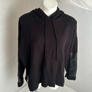 SIX FIFTY soft black hoodie with vegan leather detail on the sleeves